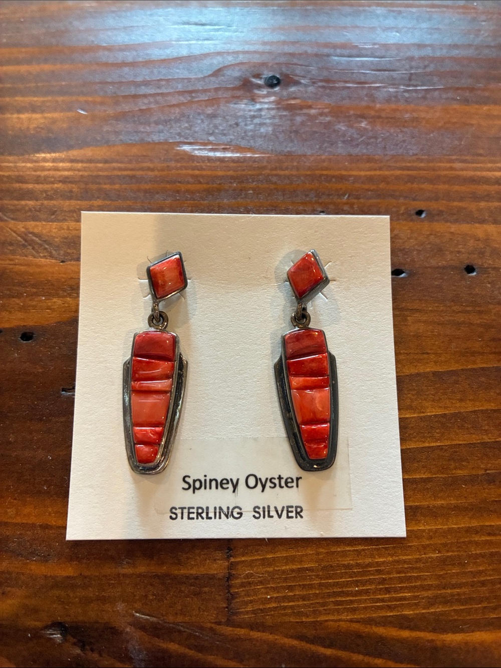 Sterling Silver Red Inlay Drop Earrings